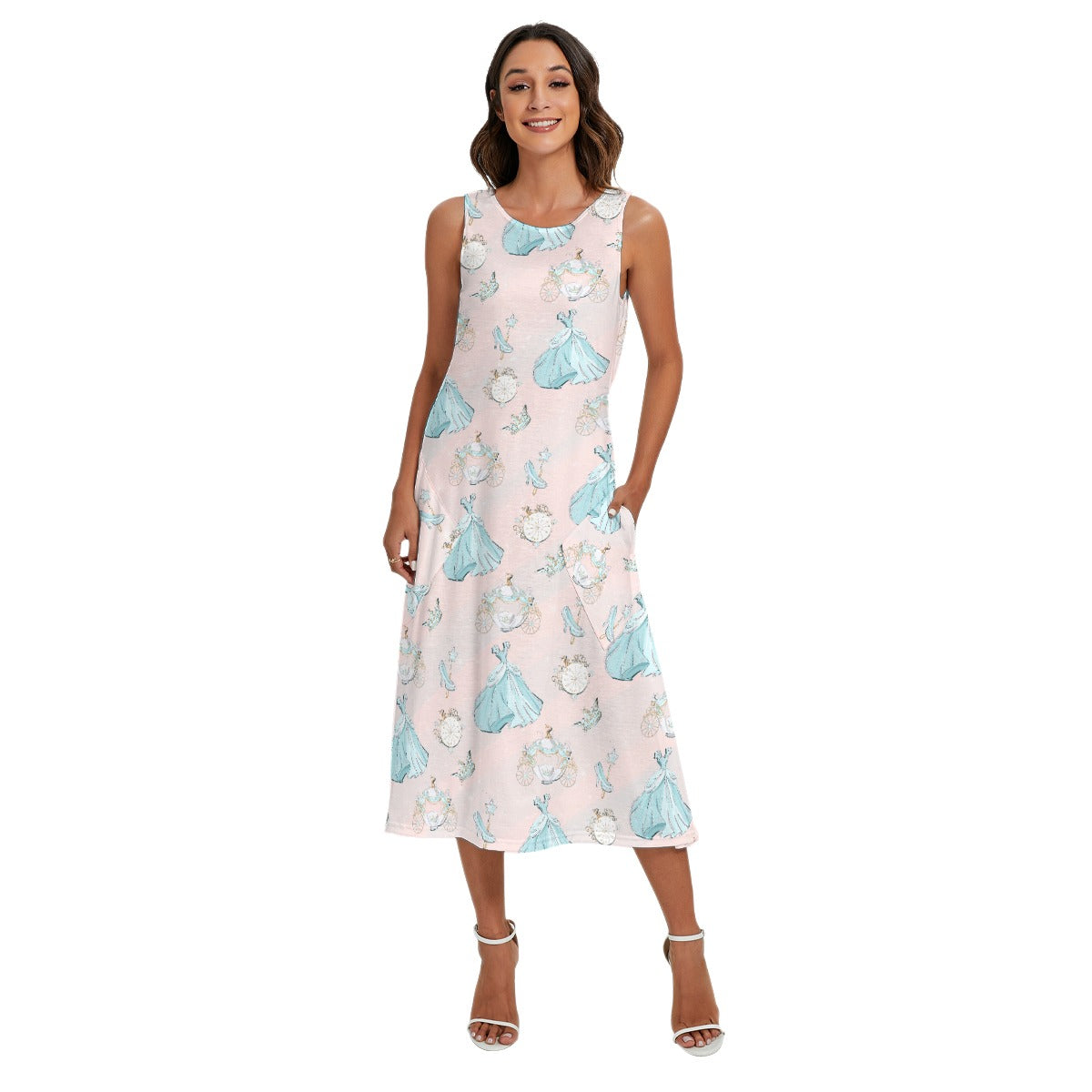 Pastel Midnight Magic - Women’s Diagonal Pocket Midi Dress