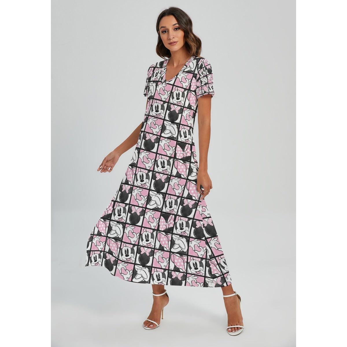 Mouse Bow Block Party - Women's V-Neck Side Split Maxi Dress