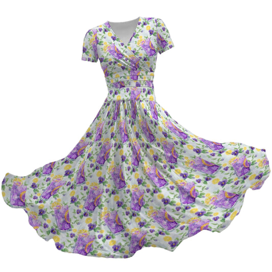 Zest Of The Fest Violet Lemonade - Women's V-Neck Ruched Midi Dress