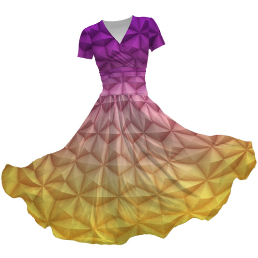Geometric Spaceship Sphere - Women's V-Neck Ruched Midi Dress