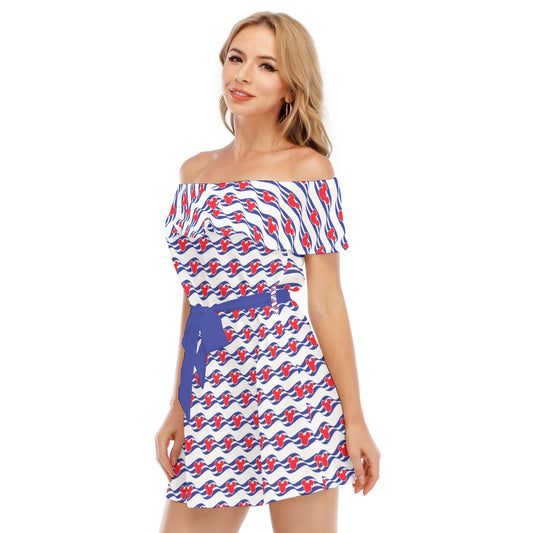 Nautical Cruise Logo Print - Women's Off-shoulder Ruffle Dress