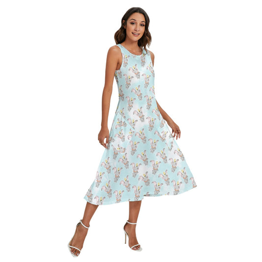 Sketch of Flying Elephant - Women’s Diagonal Pocket Midi Dress