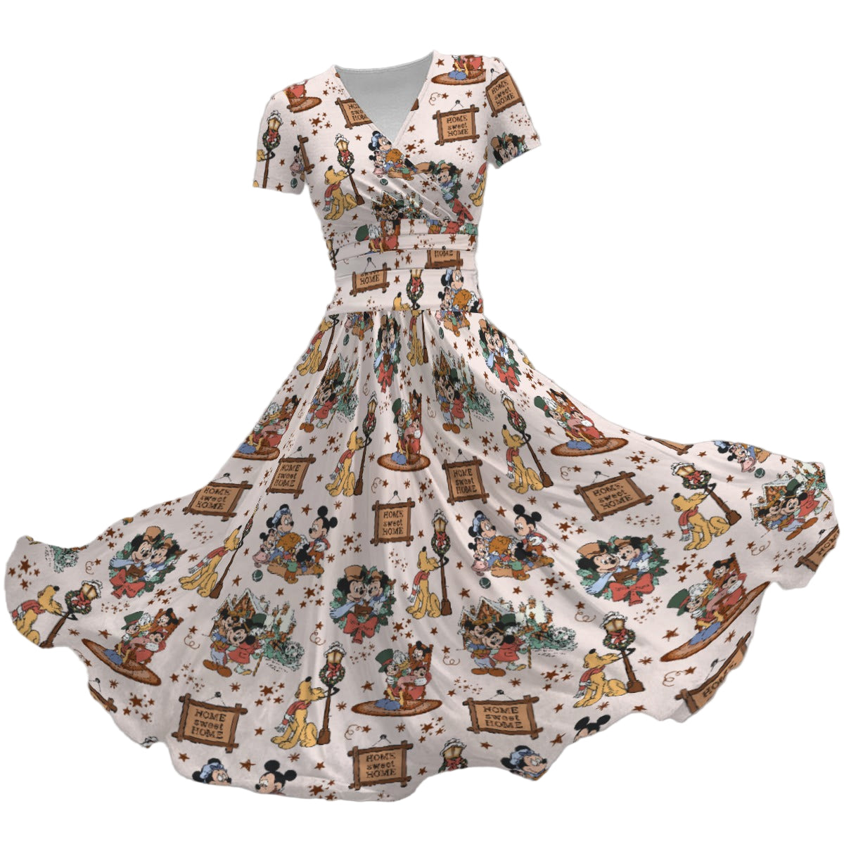 Victorian Holiday Celebration - Women's V-Neck Ruched Midi Dress