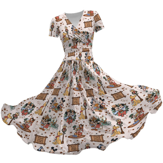 Victorian Holiday Celebration - Women's V-Neck Ruched Midi Dress