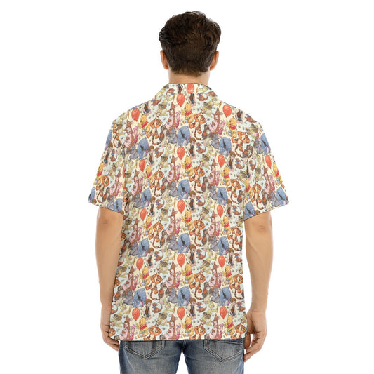 Woodland Friends Sketchched - Men's Hawaiian Button Up Shirt