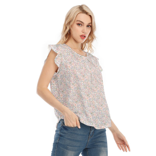 Springtime Kitten Garden Elegance - Women’s Flutter Sleeve Top