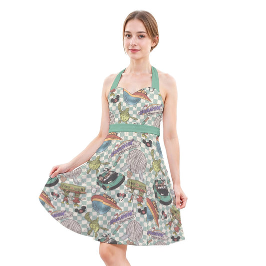 Hand Drawn EC - Women's Halter Vintage Pocket Dress
