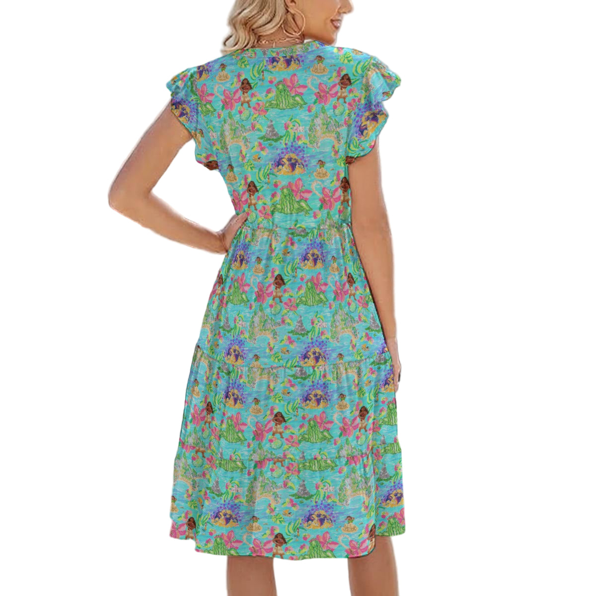 Tropical Island Paradise - Women's Tiered Pocket Midi Dress