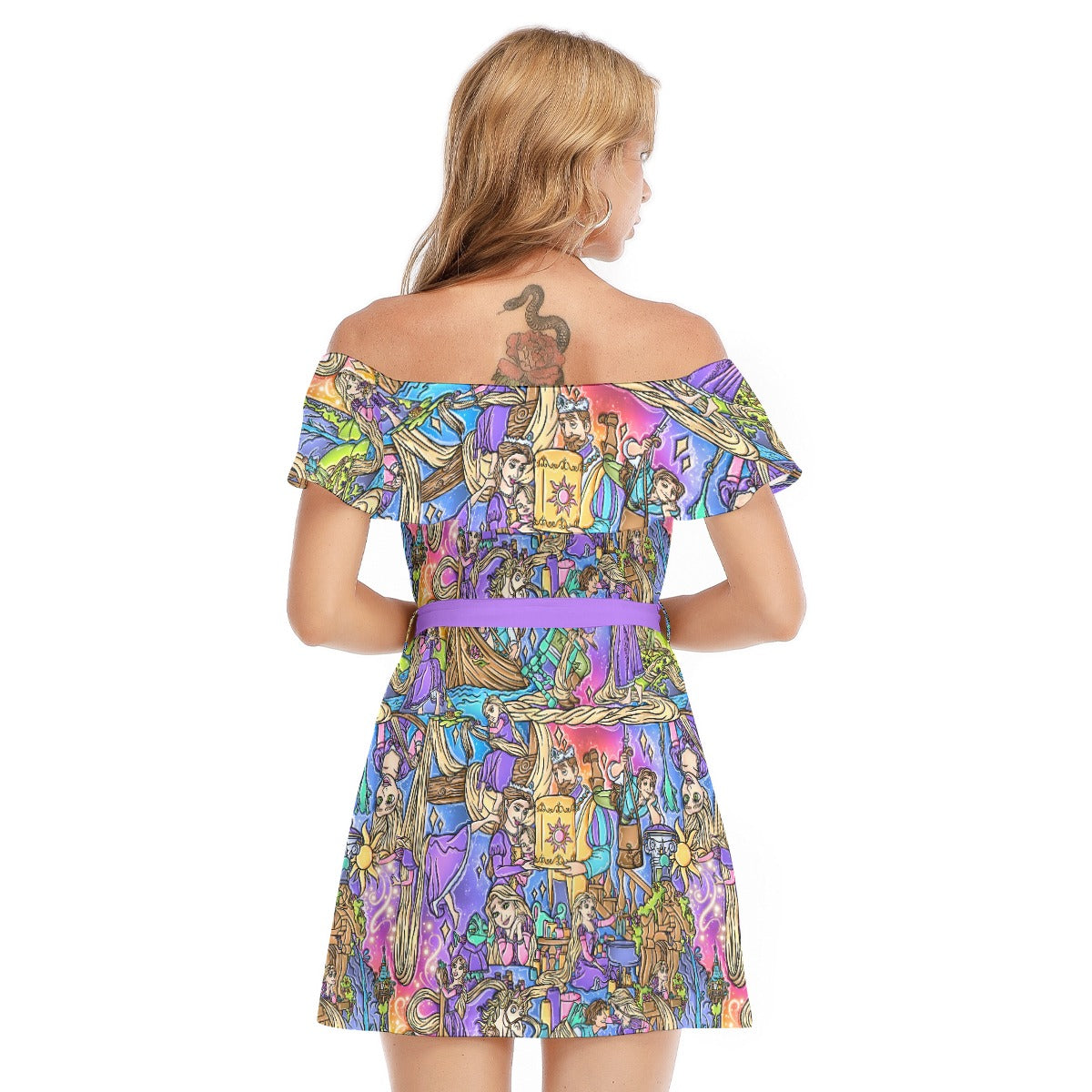 Golden Hair Storybook Scenes - Women's Off-shoulder Ruffle Dress
