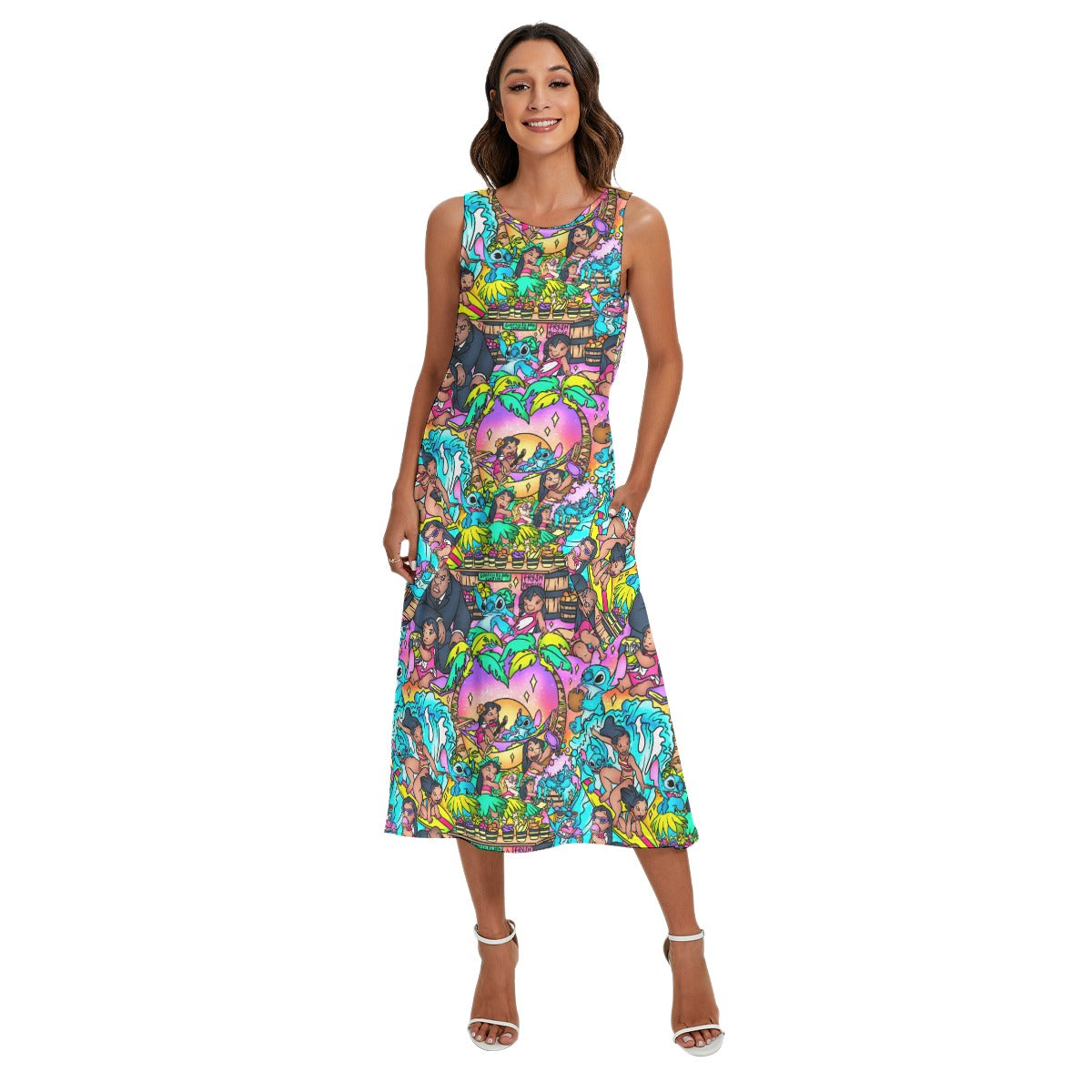 Ohana Island Storybook Scenes - Women’s Diagonal Pocket Midi Dress