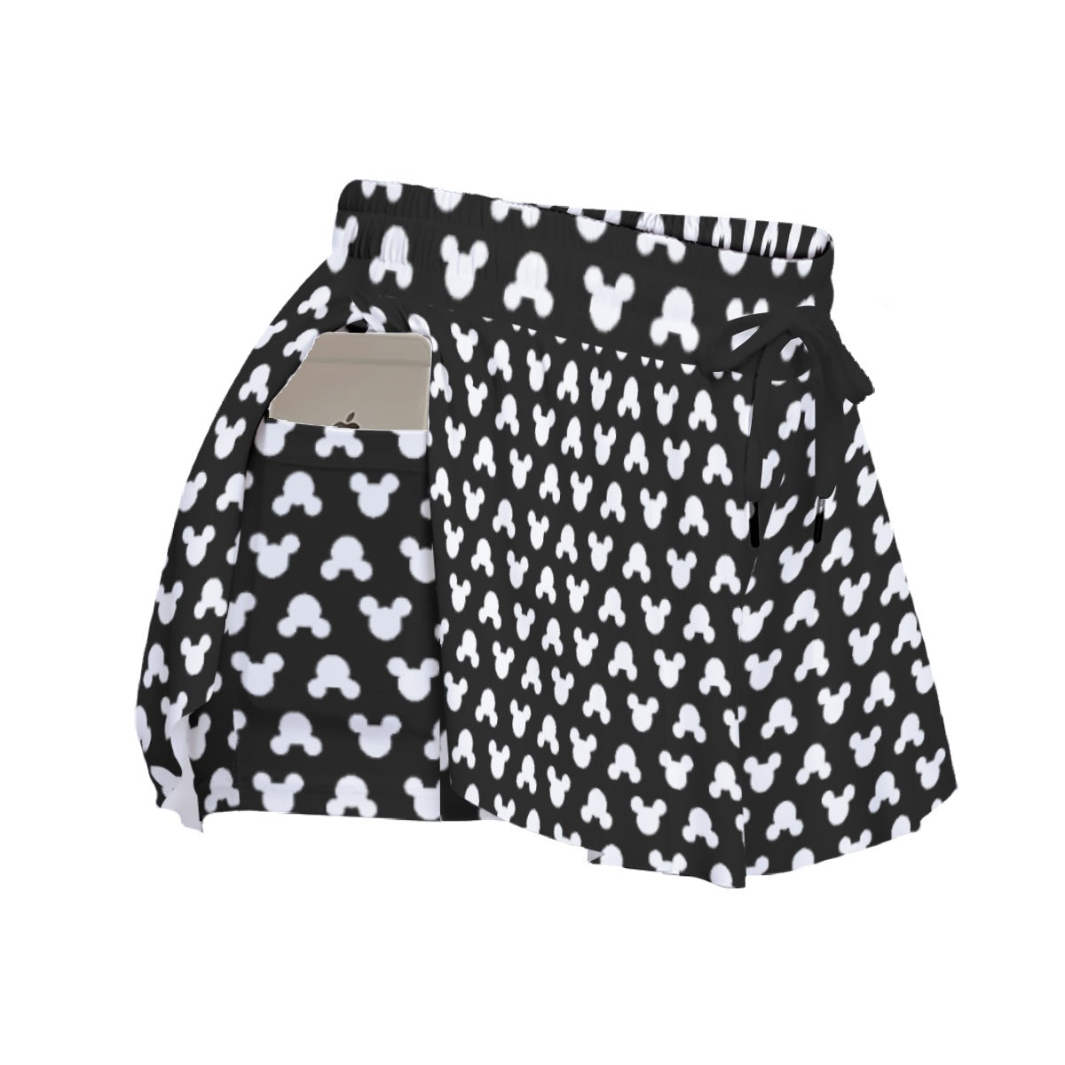 Playful Polka Dot Ears Black - Women's Flowy Pocket Shorts