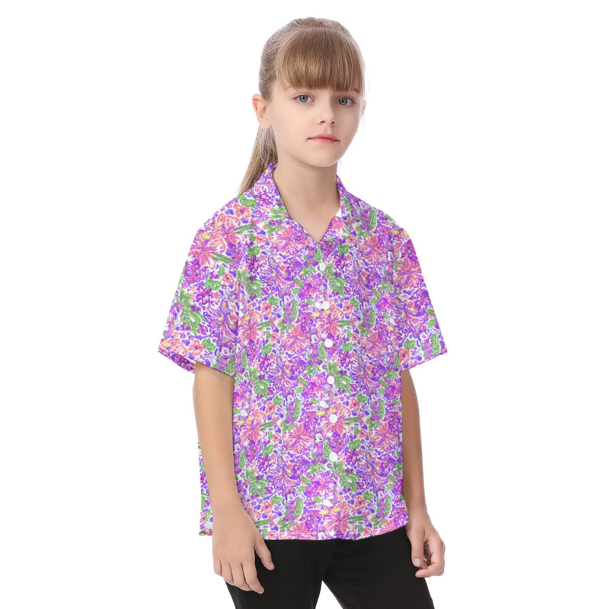 Tropical Splash Vibes - Iconic Crewends - Kid's Hawaiian Button Up Shirt