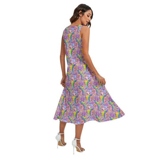 Figment Watercolor Rainbow - Women’s Diagonal Pocket Midi Dress