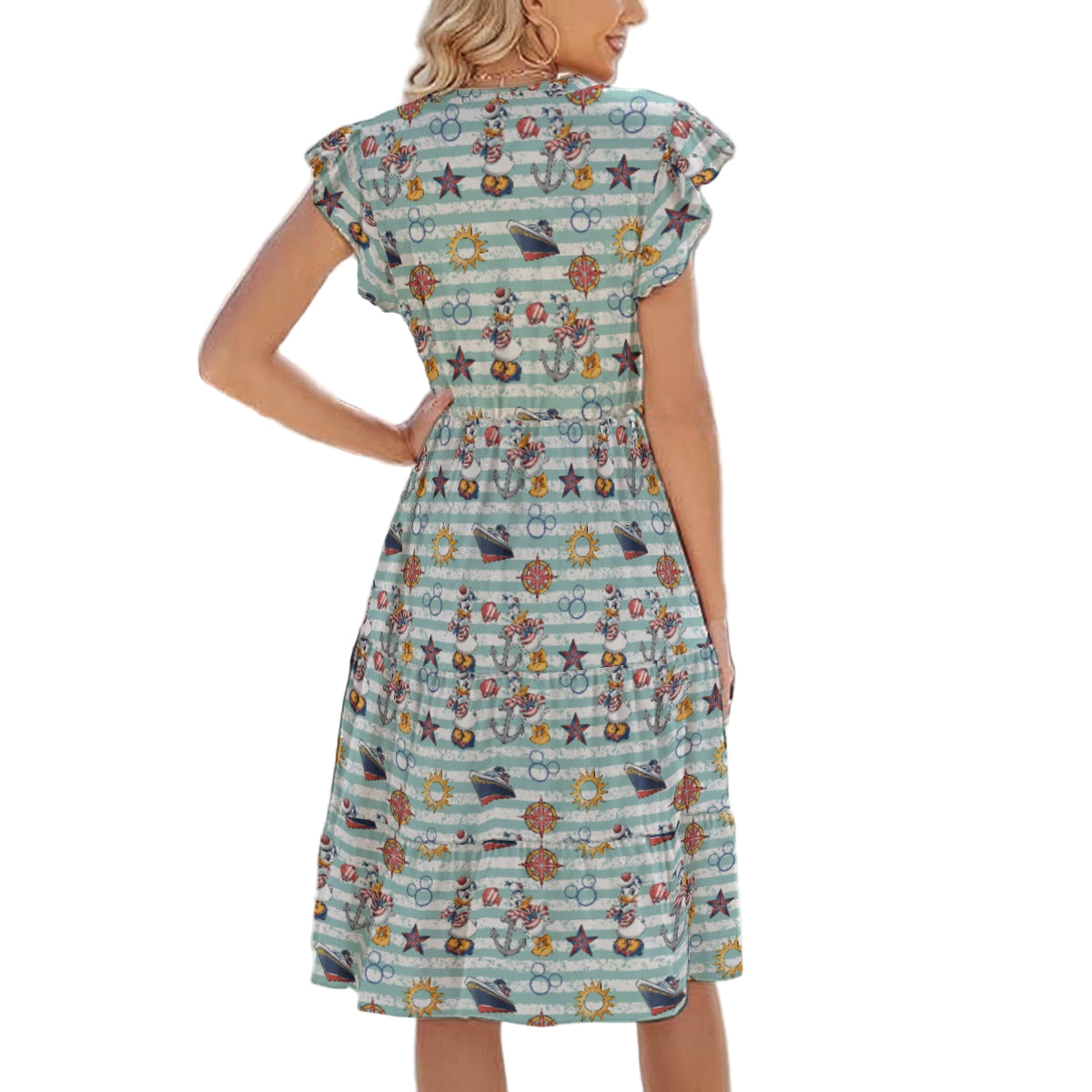 Sailor Duo on Deck - Women's Tiered Pocket Midi Dress