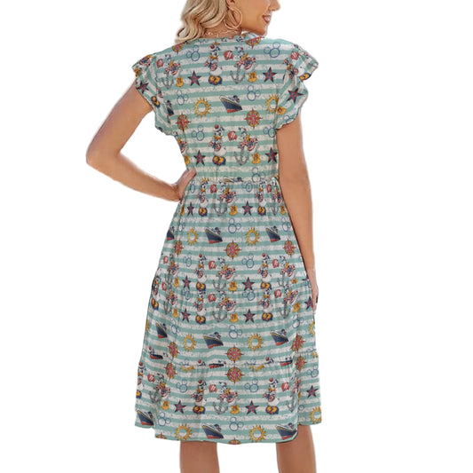 Sailor Duo on Deck - Women's Tiered Pocket Midi Dress