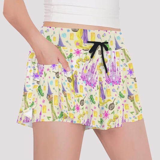 Watercolor Golden Hair Kingdom - Girls’ Flowy Pocket Shorts