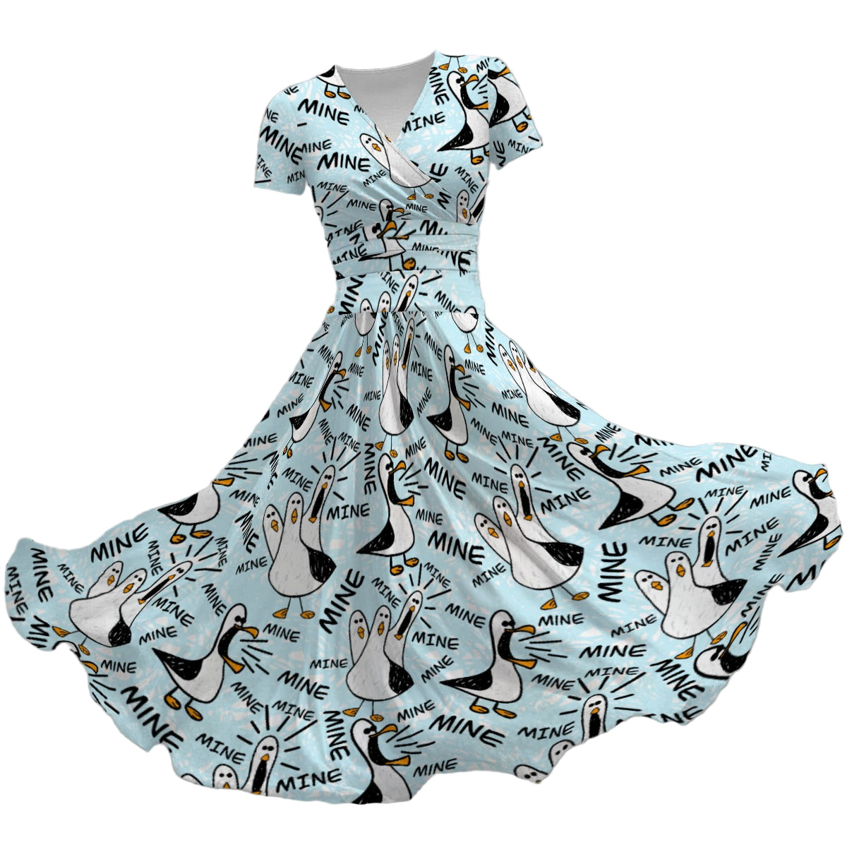 Mine Mine Mine Seagulls - Women's V-Neck Ruched Midi Dress