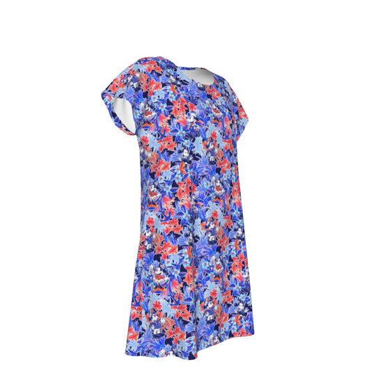 Navy Blooms Cruise - Women's T-Shirt Dress