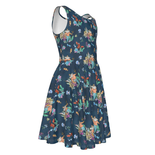Whimsical Sea King and Crab - Kid's Sleeveless Skater Dress