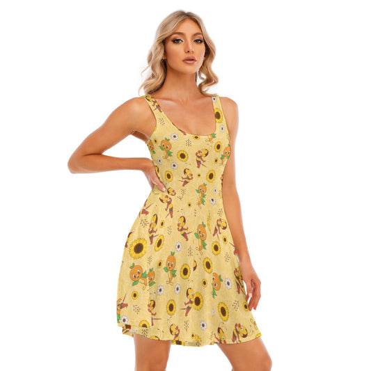 Cheerful Bee & Citrus Bird - Women's Sleeveless Pocket Skater Dress