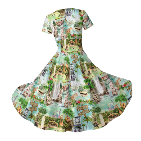 Jungle River Cruise - Women's V-Neck Ruched Midi Dress