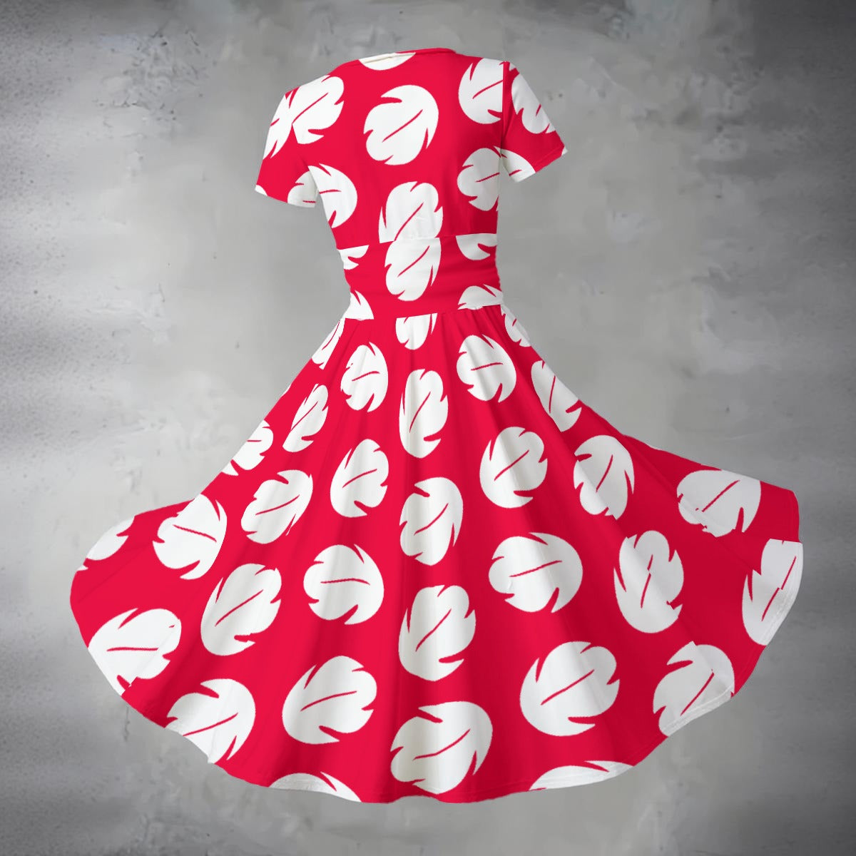 Island Leaf Print - Women's V-Neck Ruched Midi Dress