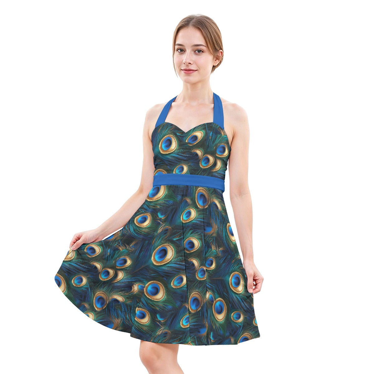 Animal Print - Peacock - Women's Halter Vintage Pocket Dress