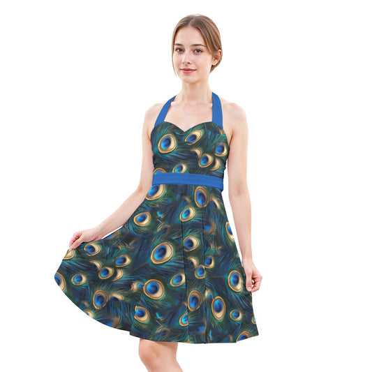 Animal Print - Peacock - Women's Halter Vintage Pocket Dress