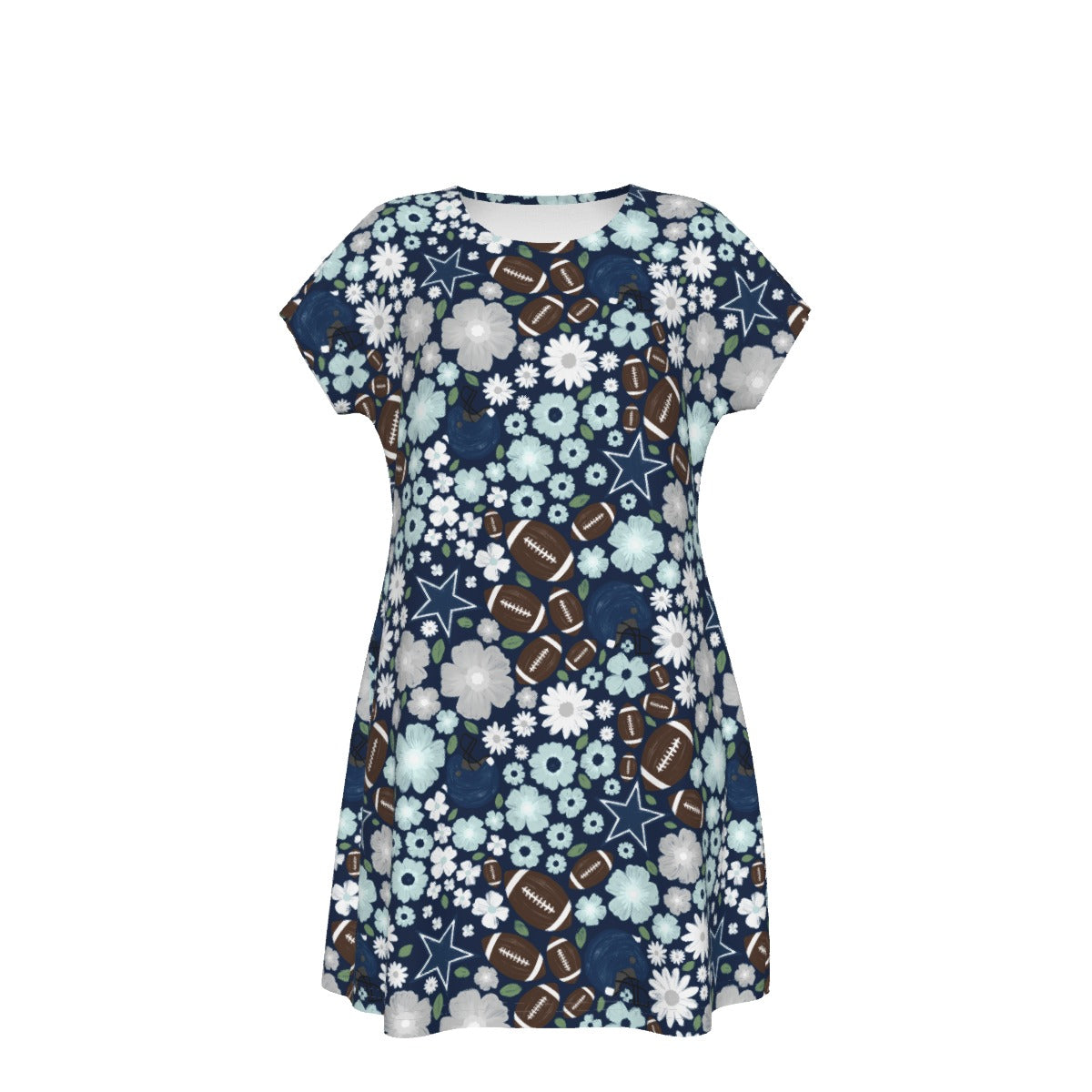 Blue Star Blooms - Women's T-Shirt Dress