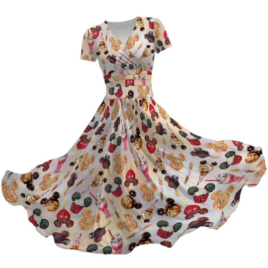 Mouse Snack Treats - Women's V-Neck Ruched Midi Dress