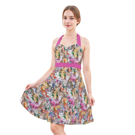 Whimsical Storybook Cats - Women's Halter Vintage Pocket Dress