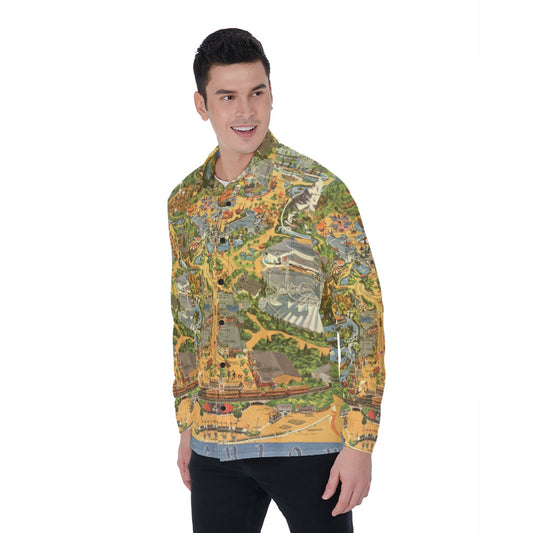 Vintage Theme Park Map - Men's Long Sleeve Button Up Shirt