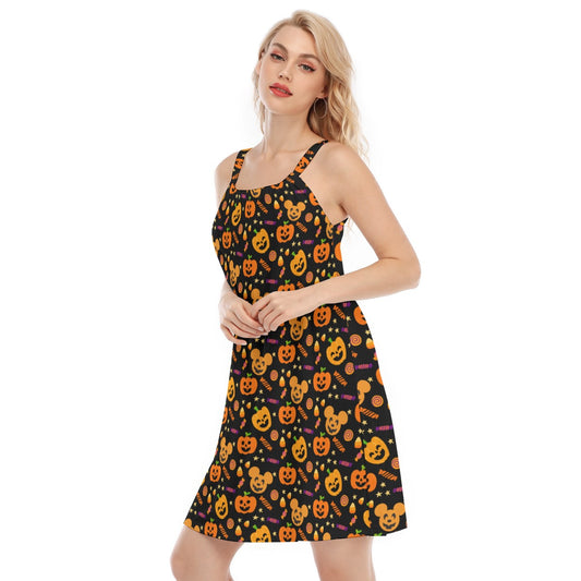 Cheerful Pumpkin Mouse Halloween - Women’s Adjustable Sundress