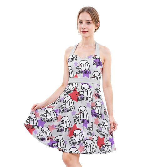 White Robot Balala - Women's Halter Vintage Pocket Dress