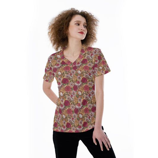Fairytale Florals – Timeless Tale Blooms - Women's Short Sleeve V-Neck T-Shirt