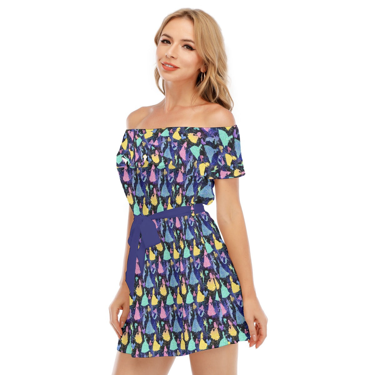 Princess Glitter Silhouettes - Women's Off-shoulder Ruffle Dress