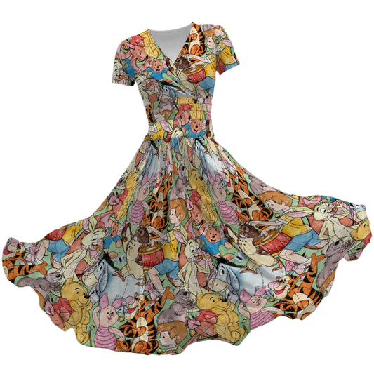 Sketched Hundred Acre Crew - Women's V-Neck Ruched Midi Dress