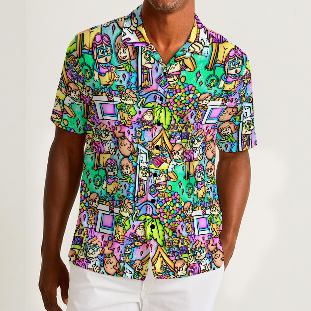 Balloon House Adventure Scenes - Men’s Cotton-Rich Button Up Shirt