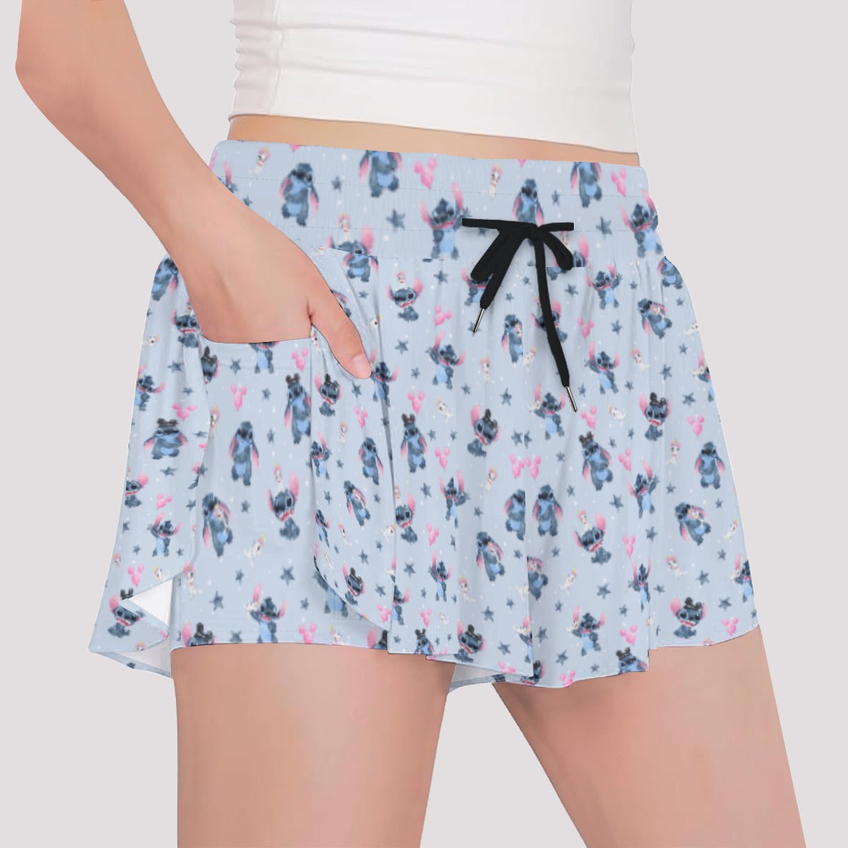 Happy Blue Alien - Girls’ Flowy Pocket Shorts