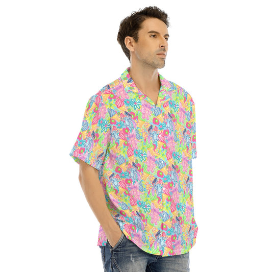 Neon Floral Summer Vibes - Men's Hawaiian Button Up Shirt