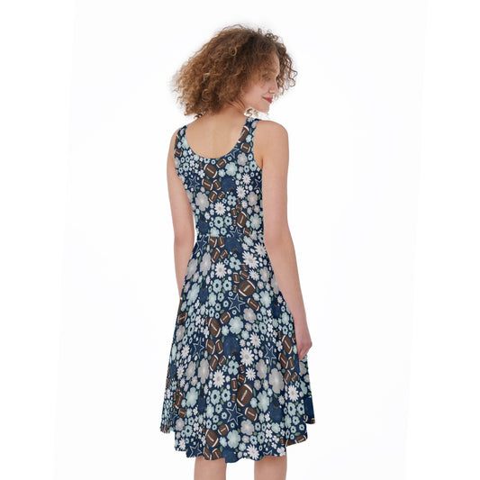Blue Star Blooms - Pocket Midi Skater Dress
