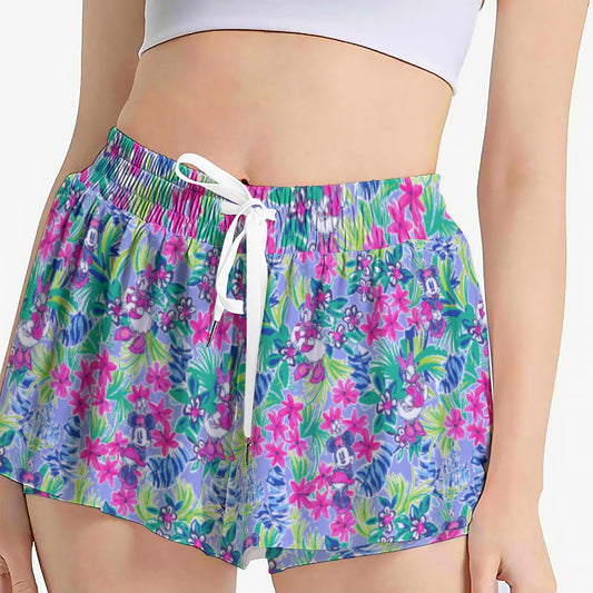 Bright Tropical Bliss - Island Mouse Duo - Women's Flowy Pocket Shorts