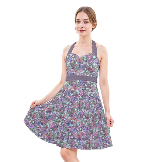 Butterfly Planchettes - Women's Halter Vintage Pocket Dress