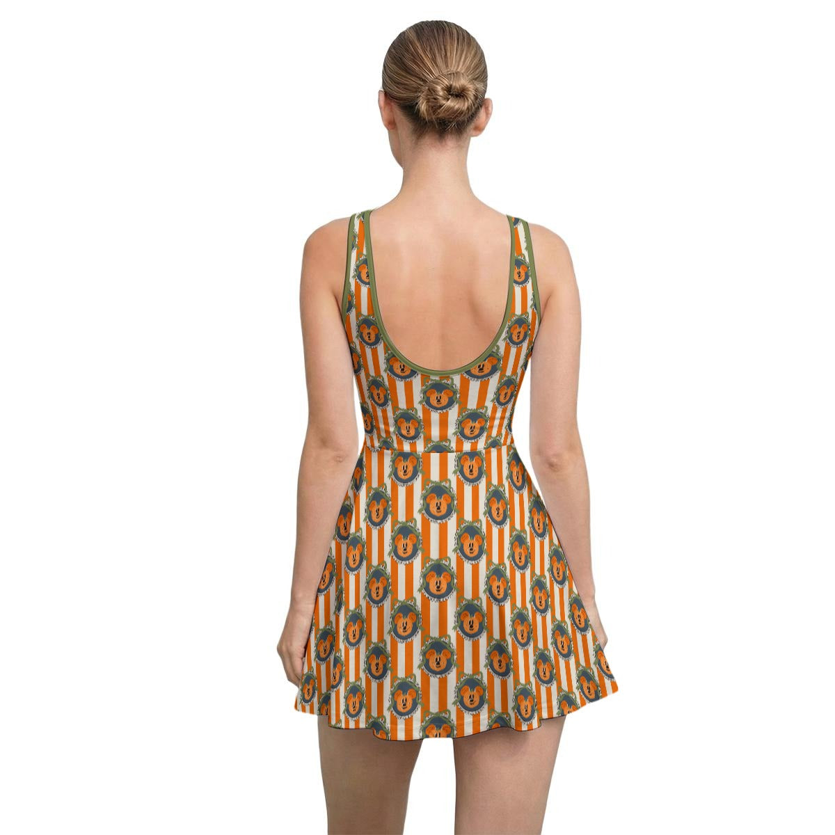 Pumpkin Cameo Stripes - Women’s Sleeveless Athletic Skater Dress with Built-In Shorts