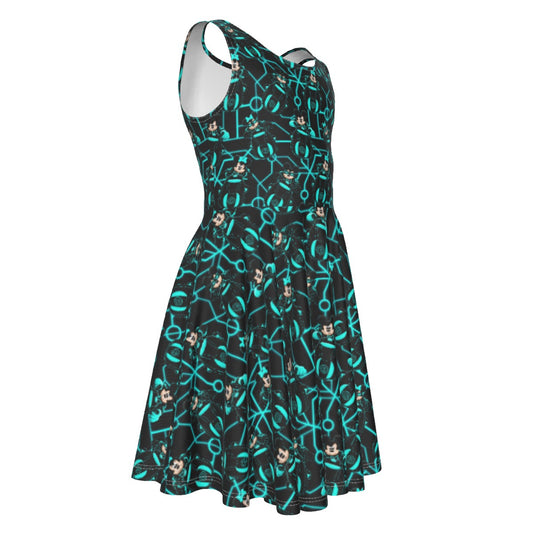 Electric Neon Grid Adventure - Kid's Sleeveless Skater Dress