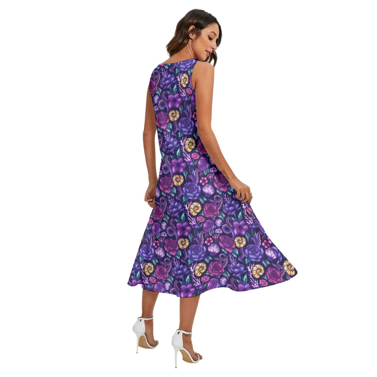 Fairytale Florals – Dark Sea Witch - Women’s Diagonal Pocket Midi Dress