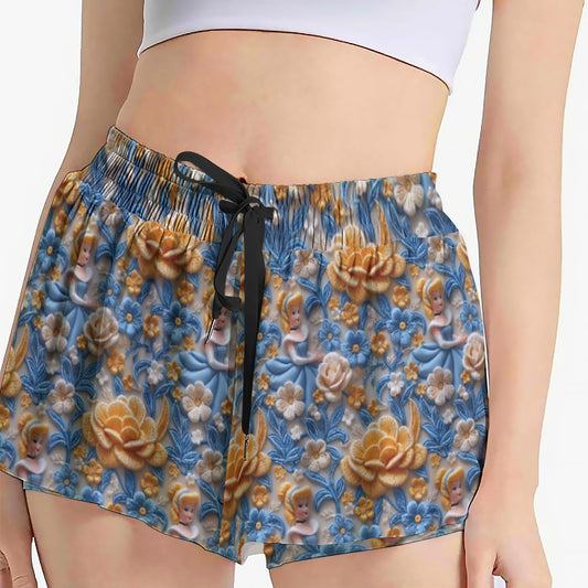 Regal Embroidered Royal Maiden - Women's Flowy Pocket Shorts