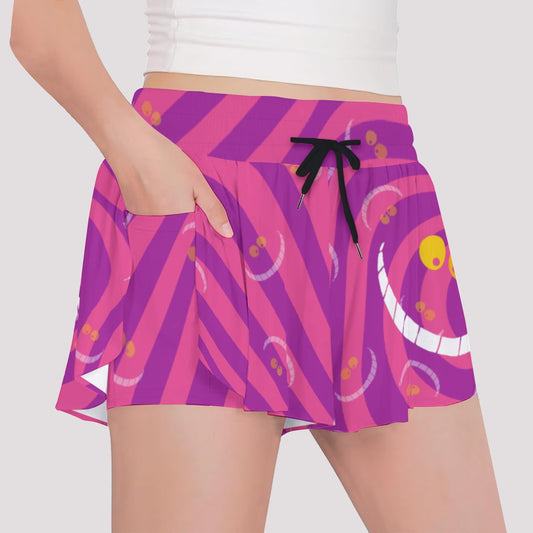 Whimsical Grinning Stripes - Girls’ Flowy Pocket Shorts
