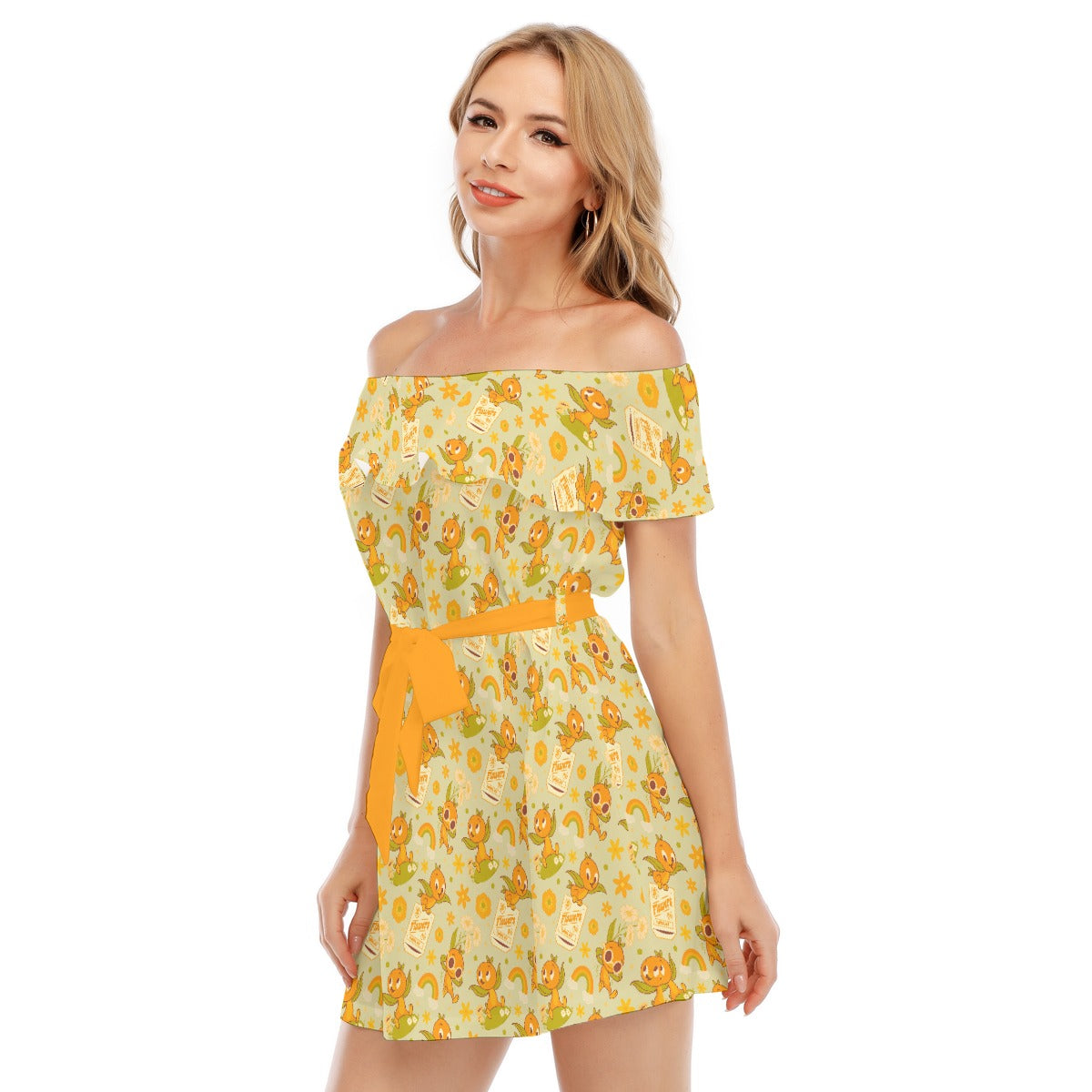 Vintage Citrus Garden - Women's Off-shoulder Ruffle Dress