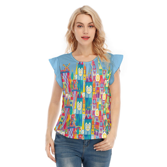 Whimsical World Facade - Women’s Flutter Sleeve Top
